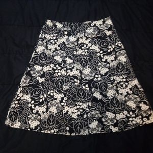 Floral Black and White Knee Length Skirt